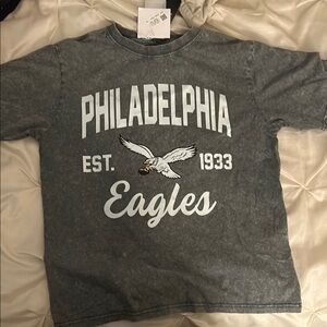 NWT GAMEDAY COUTURE NFL Philadelphia Eagles ACID WASH Gray Short Sleeve Tee S